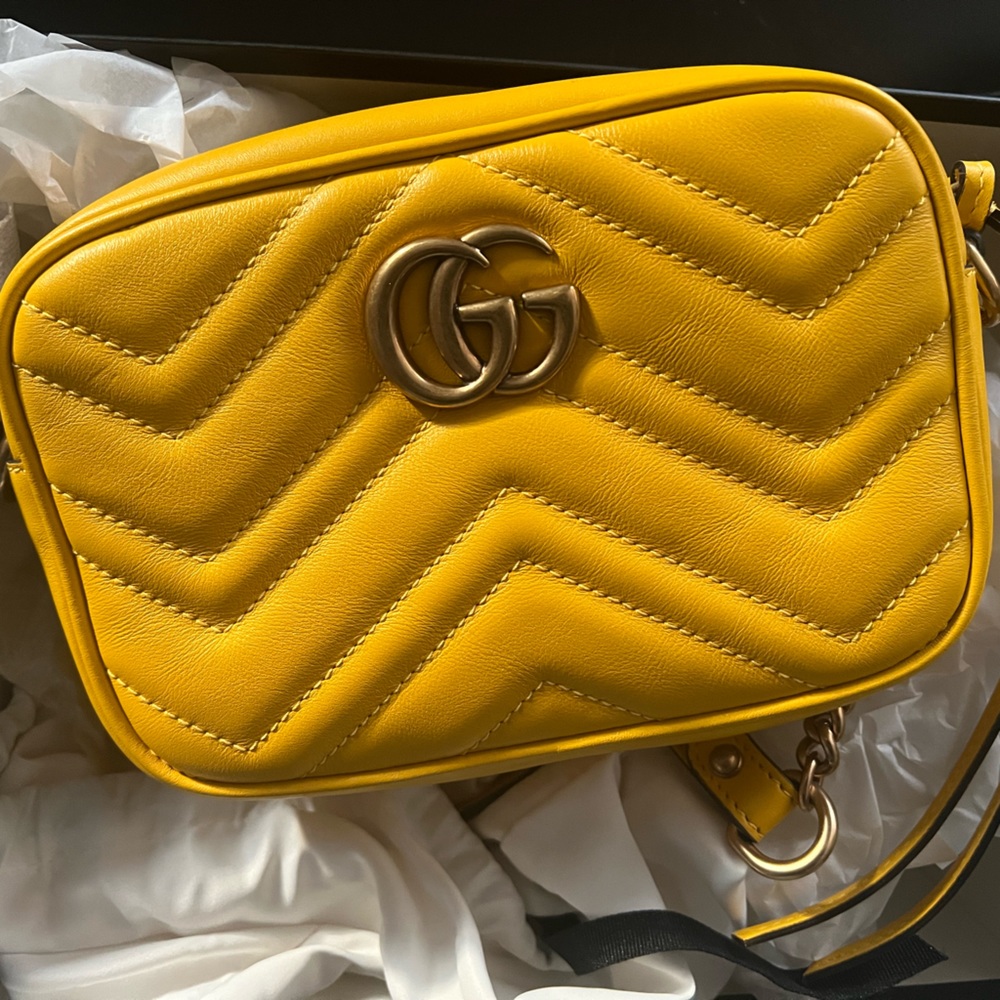 Yellow Gucci Marmont crossbody bag